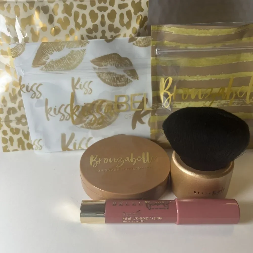 Belle Beauty Get That Glow Bronzabell Bronzer Tuscan Sun Kabuki Brush Lippie